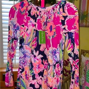 Lilly Pulitzer NWT Willa Tunic Top Bright Navy Tipping Point $128 Size XS HTF!!